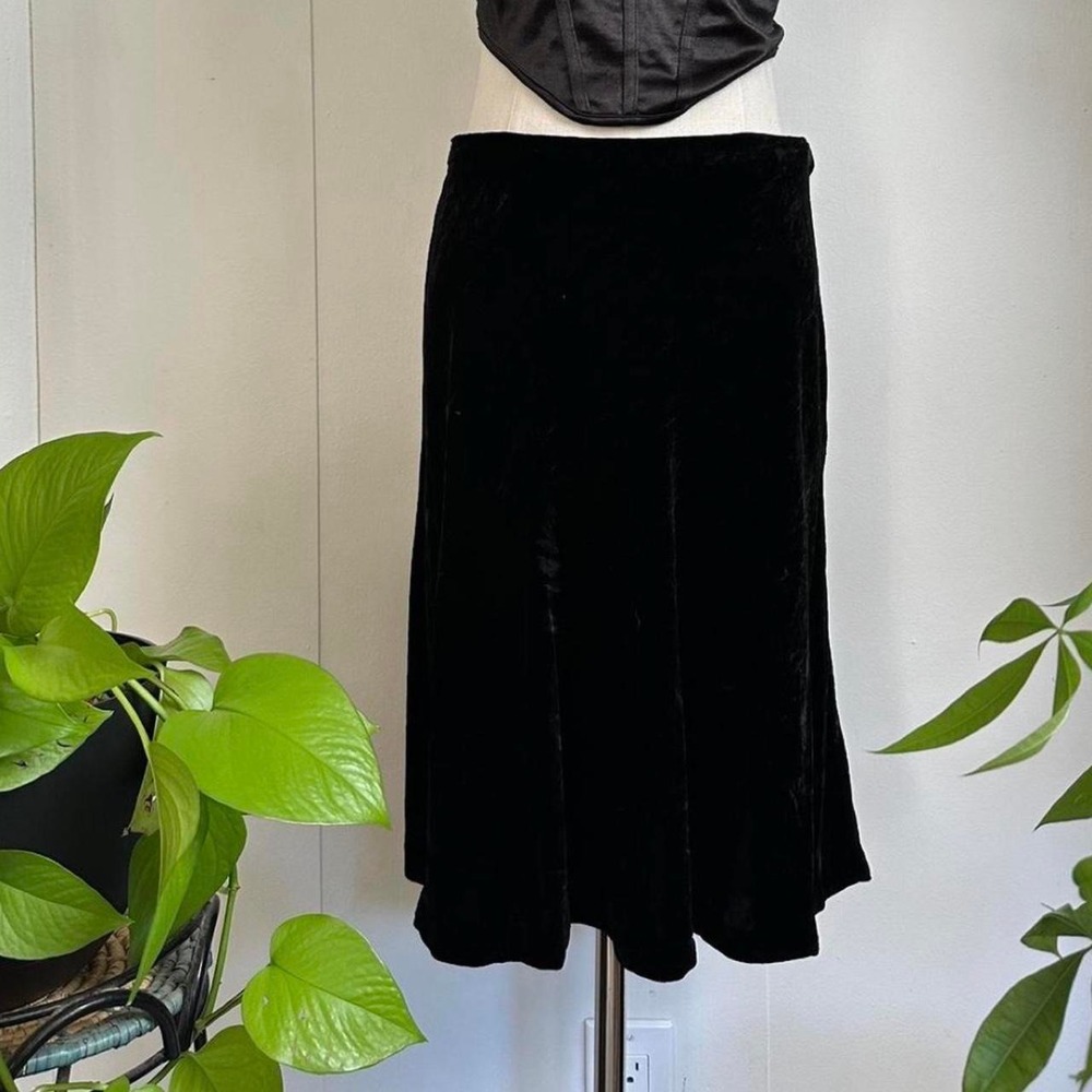 Ann Taylor Black Rayon Silk Velvet Midi Skirt Flared Side Zip Womens Size 12